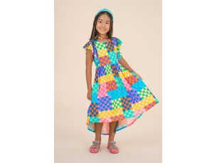 Vestido estampado com amarração costas