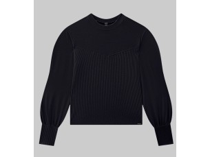 BLUSA MANGA LONGA BUFANTE COM RECORTE CANELADO- PRETO REATIVO