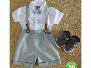Conjunto body e bermuda com suspensório 