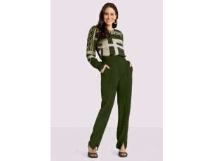 CALÇA RETA ALFAIATARIA EM MALHA COM BOLSOS - VERDE MOSQUETA
