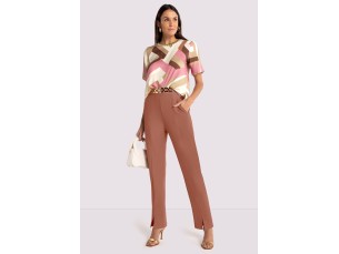 CALÇA RETA ALFAIATARIA EM MALHA COM BOLSOS -MARROM CHUTNEY