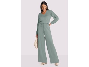CALÇA WIDE LEG CINTURA ALTA EM VISCOSE COM CINTO- VERDE TEOS