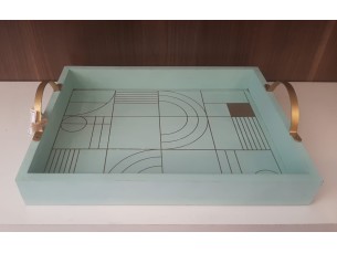 Bandeja mdf alça dourada / verde água.