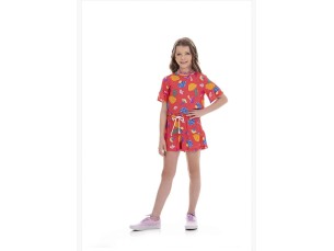 Conjunto menina coral cogumelos
